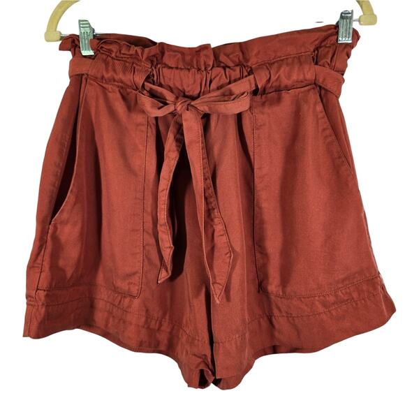 M H&M Conscious Women's Rust Orange Paperbag Belted Shorts Size 6 Patch Pockets - Picture 1 of 9